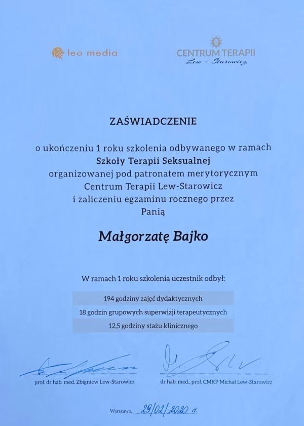 Szkoła Terapii Seksualnej (I rok szkolenia)