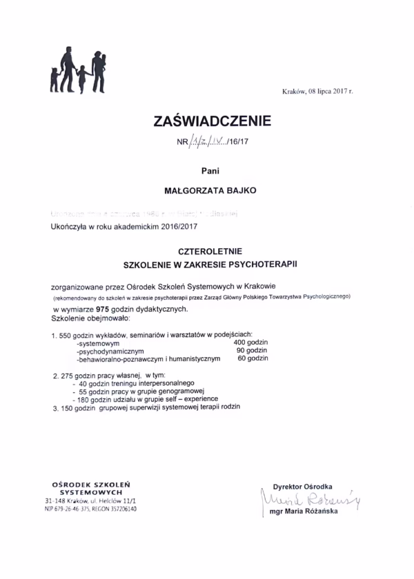 Całościowe Czteroletnie Szkolenie z Psychoterapii