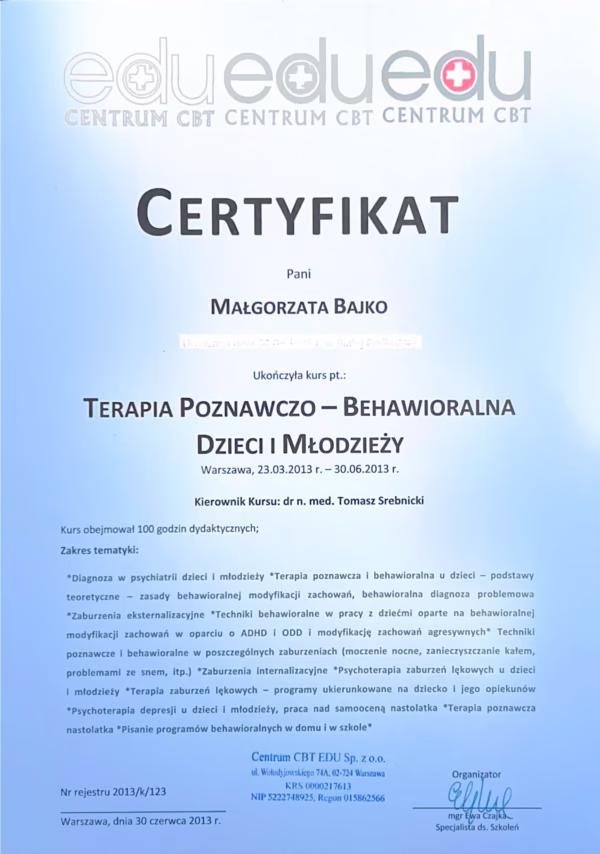 Terapia poznawczo-behawioralna dzieci i młodzieży